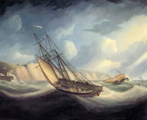 The Rapid Schooner and Deal Lugger off the South Foreland by Thomas Buttersworth - Oil Painting Reproduction