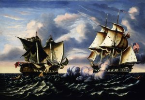 Capture of H.B.M. Frigate Macedonian by U.S. Frigate United States, October 25, 1812 by Thomas Chambers Oil Painting