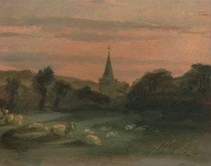 Stoke Poges Church by Thomas Churchyard Oil Painting