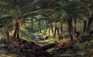 Fern gully with Aboriginal family by Thomas Clark Oil Painting
