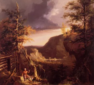 Daniel Boone Sitting at the Door of His Cabin on the Great Osage Lake, Kentucky Oil painting by Thomas Cole