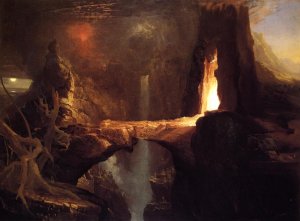 Expulsion - Moon and Firelight by Thomas Cole Oil Painting