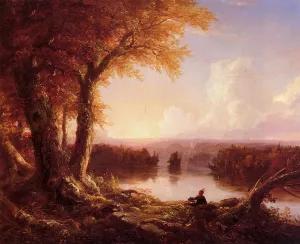 Indian at Sunset by Thomas Cole Oil Painting