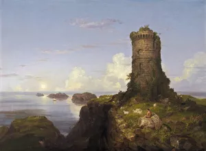 Italian Coast Scene with Ruined Tower by Thomas Cole Oil Painting
