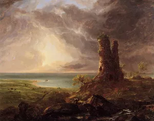 Romantic Landscape with Ruined Tower by Thomas Cole - Oil Painting Reproduction
