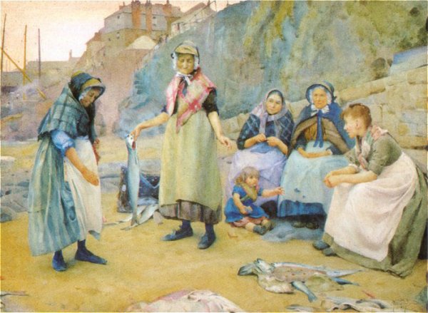Main Product Photo of Sharing Fish Painting by Thomas Cooper Gotch