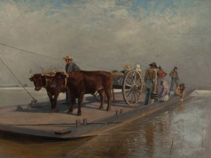 Barge Crossing by Thomas Corwin Lindsay Oil Painting