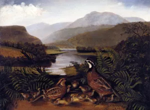 Partridges in a Landscape Oil painting by Thomas Couture