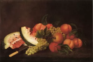 Still Life with Grapes, Watermelon, and Peaches painting by Thomas Couture
