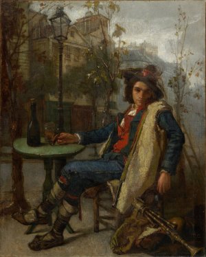 Young Italian Street Musician by Thomas Couture Oil Painting