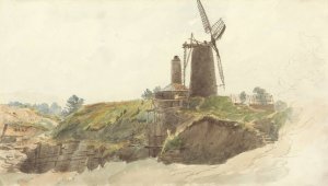 Landscape with Windmill by Thomas Creswick Oil Painting