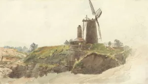 Landscape with Windmill by Thomas Creswick Oil Painting