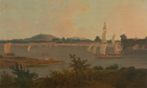 Pinnace sailing down the Ganges past Monghyr Fort by Thomas Daniell Oil Painting