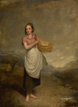 A milkmaid in a landscape by Thomas Duncan Oil Painting