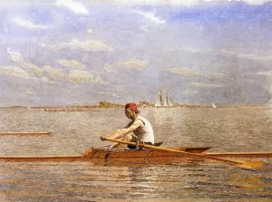 John Biglin in a Single Scull Oil painting by Thomas Eakins