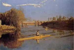 Max Schmitt in a Single Scull Oil painting by Thomas Eakins