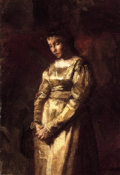 Young Girl Meditating Study by Thomas Eakins - Hand-Painted Oil Painting Reproduction