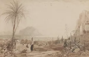 A chalet and a rock massif by Thomas Ender Oil Painting