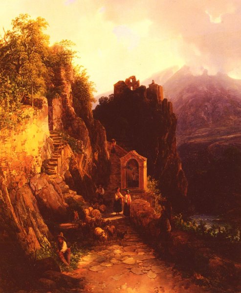 Alpin Landschaft by Thomas Ender - Hand-Painted Oil Painting Reproduction