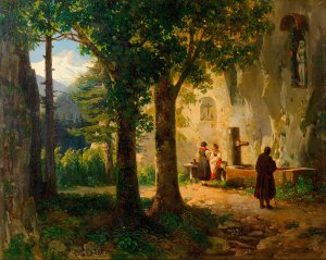 Andachtige bei einer Heilquelle by Thomas Ender Oil Painting