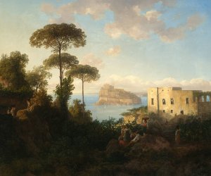 Landscape with staffage and architecture by Thomas Ender Oil Painting