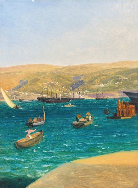 The Harbour, Trieste by Thomas Ender - Hand-Painted Oil Painting Reproduction