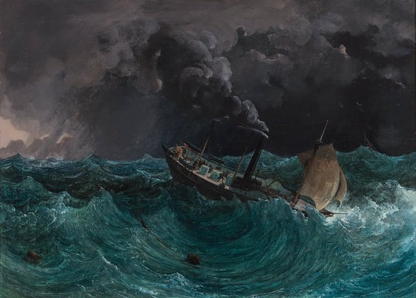 The Imperial and Royal Steamboat Marianna in a Storm in the Black Sea by Thomas Ender - Hand-Painted Oil Painting Reproduction
