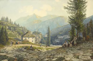 View of the Residence of Archduke Johann in Gastein Hot Springs by Thomas Ender Oil Painting