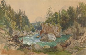 Wooded River Landscape in the Alps by Thomas Ender Oil Painting