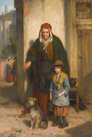 A Poor Beggar Bodie by Thomas Faed Oil Painting