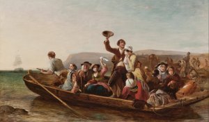 Emigration - the parting day 'Good Heaven! what sorrows gloom'd that parting day etc'Goldsmith by Thomas Falcon Marshall Oil Painting