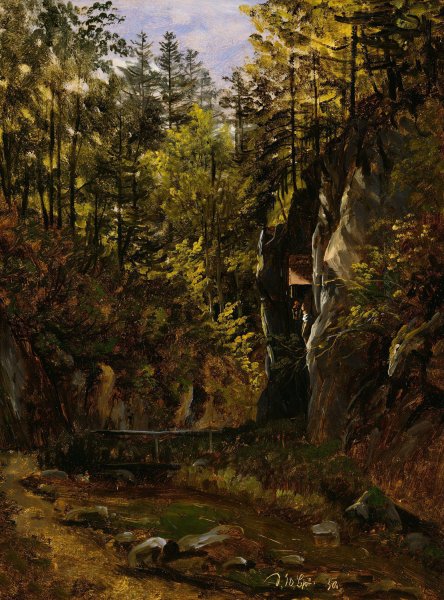 A Forest Road with an Altar  by Thomas Fearnley - Hand-Painted Oil Painting Reproduction