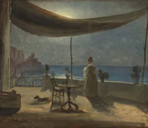 A Terrace in Amalfi in Moonlight by Thomas Fearnley Oil Painting