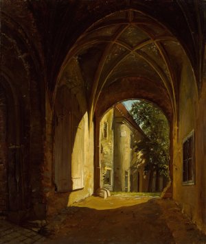 A vaulted Hall in the Scharfenberg Castle near Dresden by Thomas Fearnley Oil Painting