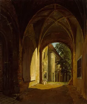 A vaulted Hall in the Scharfenberg Castle near Dresden by Thomas Fearnley Oil Painting