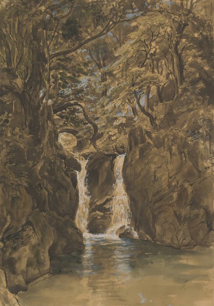 A View of Lower Rydal Falls, Cumbria  by Thomas Fearnley - Hand-Painted Oil Painting Reproduction