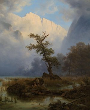Duck-shooting an Autum Morning by Konigssee by Thomas Fearnley Oil Painting