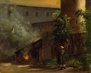 From a Courtyard at the Scharfenberg Castle near Dresden by Thomas Fearnley Oil Painting