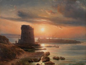 The Harbour in Agrigento by Thomas Fearnley Oil Painting