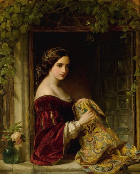 Waiting  by Thomas Francis Dicksee - Hand-Painted Oil Painting Reproduction