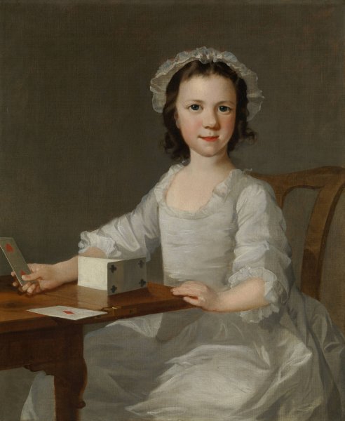 Girl Building a House of Cards  by Thomas Frye - Hand-Painted Oil Painting Reproduction