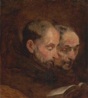 A Copy after a Painting Traditionally Attributed to Van Dyck of Two Monks Reading by Thomas Gainsborough Oil Painting