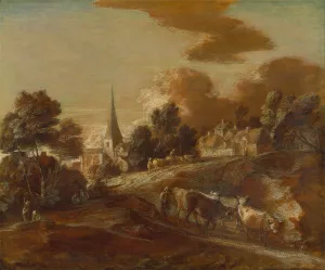 An Imaginary Wooded Village with Drovers and Cattle by Thomas Gainsborough - Oil Painting Reproduction