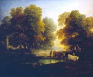 Boy Driving Cows near a Pool by Thomas Gainsborough - Oil Painting Reproduction