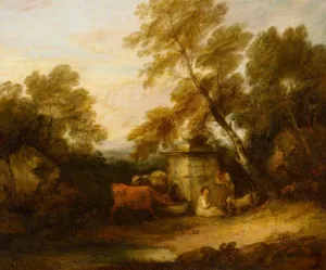 Cattle at a Fountain by Thomas Gainsborough - Oil Painting Reproduction