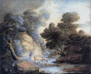 Cattle Watering by a Stream by Thomas Gainsborough Oil Painting
