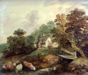 Cattle Watering in a Stream by Thomas Gainsborough - Oil Painting Reproduction