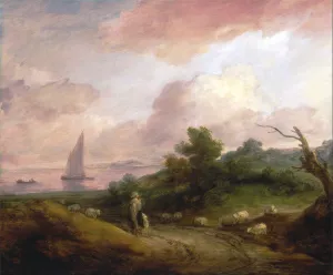 Coastal Landscape with a Shepherd and His Flock by Thomas Gainsborough Oil Painting