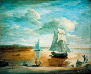 Coastal Scene with Sailing and Rowing Boats and Figures on the Shore by Thomas Gainsborough Oil Painting