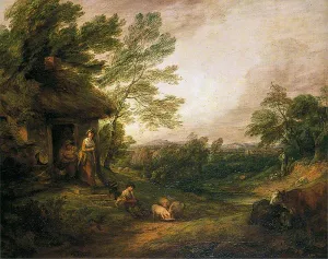 Cottage Door with Girl and Pigs by Thomas Gainsborough - Oil Painting Reproduction